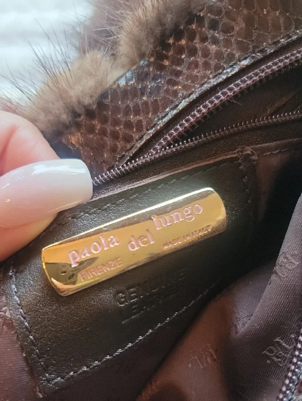 Brown Fur Wristlet Clutch with Leather Strap - Picture 2 of 3